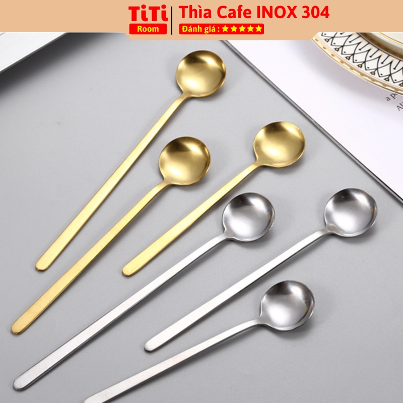 Thìa inox pha cà phê mạ vàng cao cấp sang chảnh Muỗng pha trà dễ thương cán dài