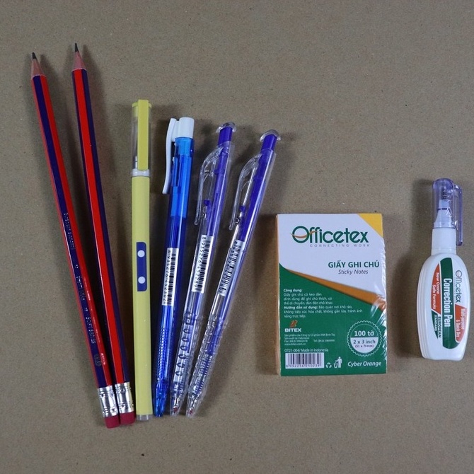 Bộ đồ dùng học tập 8 món (Bút chì, Bút Bi, Bút Gel, Giấy Note, Tẩy)