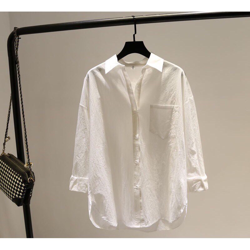 Áo sơ mi trắng 1 túi basic phom rộng unisex thời trang học sinh/ Áo sơ mi nam nữ tay dài cổ bẻ style hàn quốc_ranstore | BigBuy360 - bigbuy360.vn