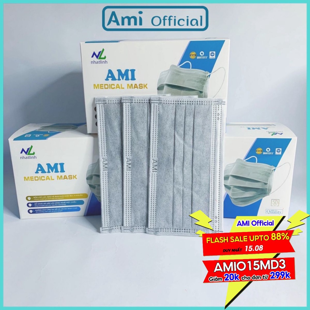 Khẩu trang y tế Ami Medial mask giấy kháng khuẩn hộp 50c - ami official