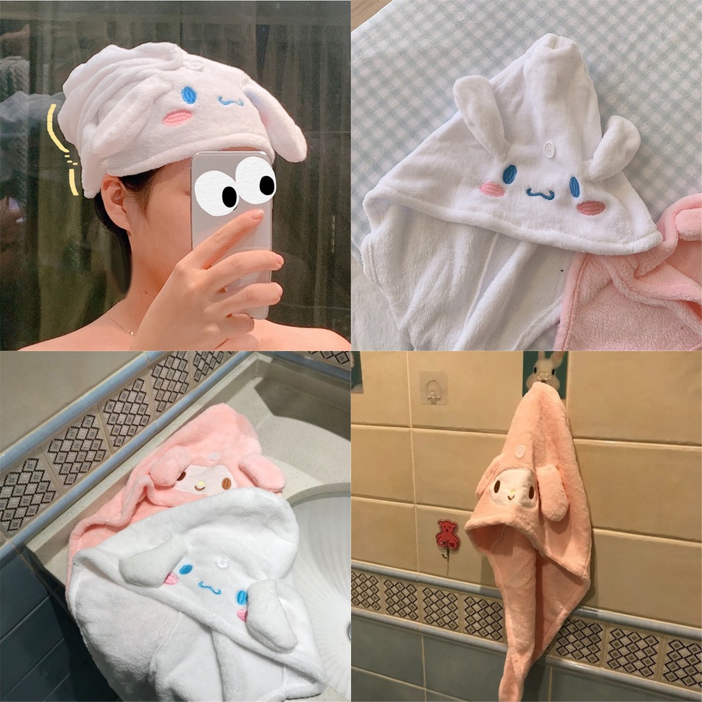 Mũ Trùm Tóc Thấm Hút Nước Nhanh Khô Hình Tai Thỏ Dễ Thương