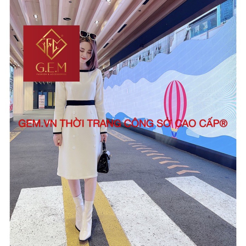ĐẦM NỮ MÀU TRẮNG PHỐI VIỀN ĐEN, VÁY NỮ SANG CHẢNH, ĐẦM LIỀN | BigBuy360 - bigbuy360.vn