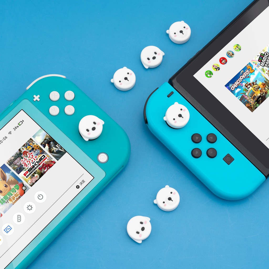 Bộ 4 núm bọc analog hình Gấu Trắng và Chó Trắng cao cấp Geekshare cho Joy-Con - Nintendo Switch và Nintendo Switch Lite