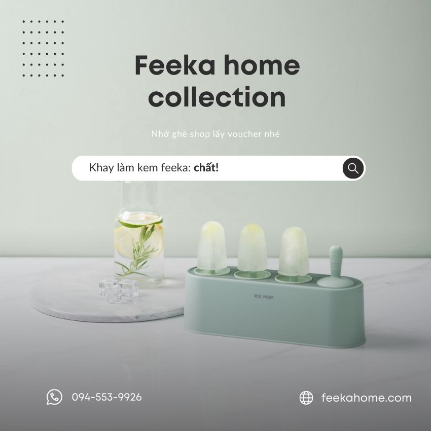 Khuôn làm kem cây silicon nhựa cao cấp ngăn mùi FEEKA, Khay làm kem que silicon 4 ô dạng tròn siêu đẹp