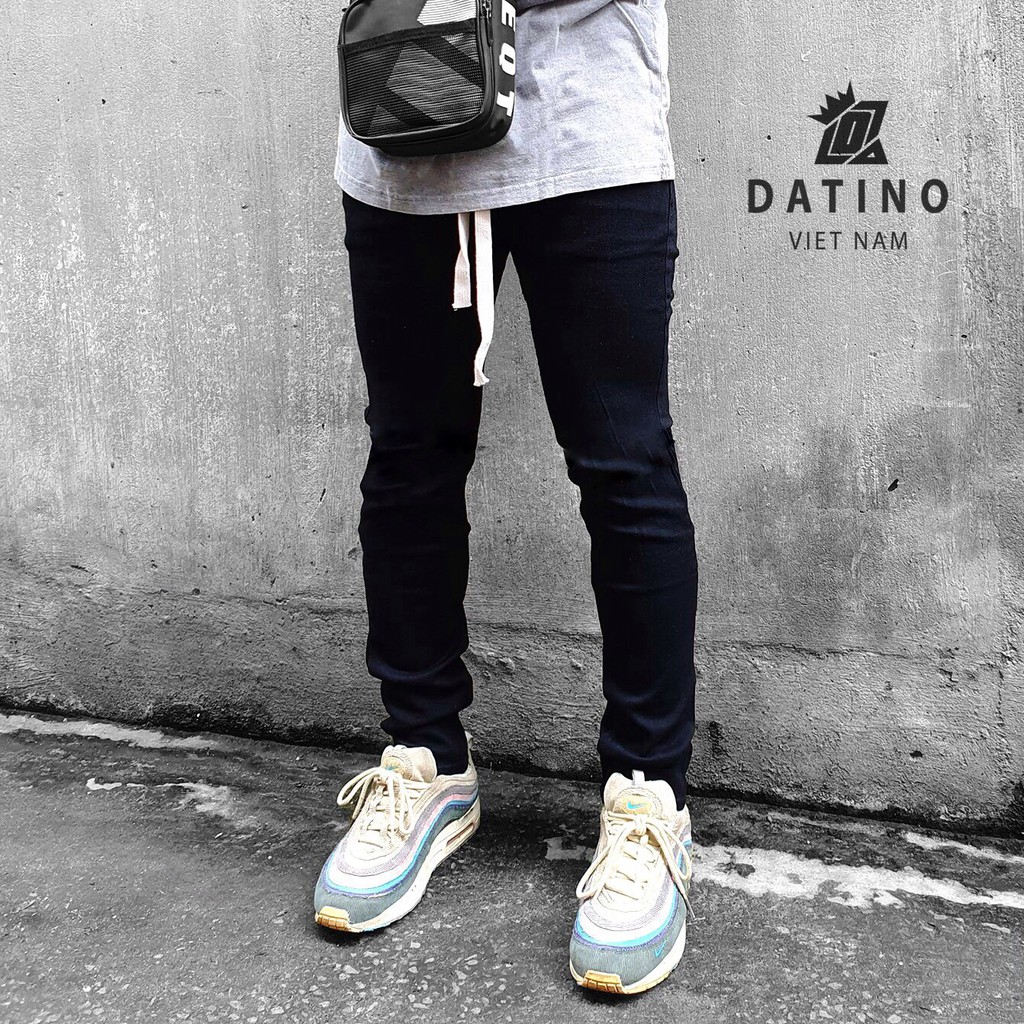 Quần jean nam Streetwear DATINO form Skinny màu đen chất Denim co giãn, bền màu