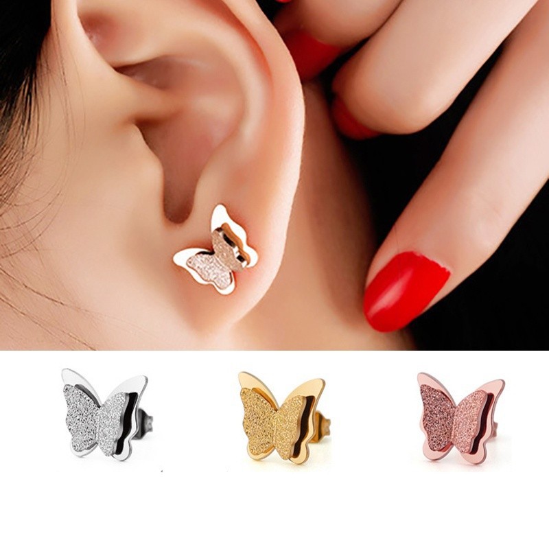 Bông tai hình bướm bằng titan 3 màu