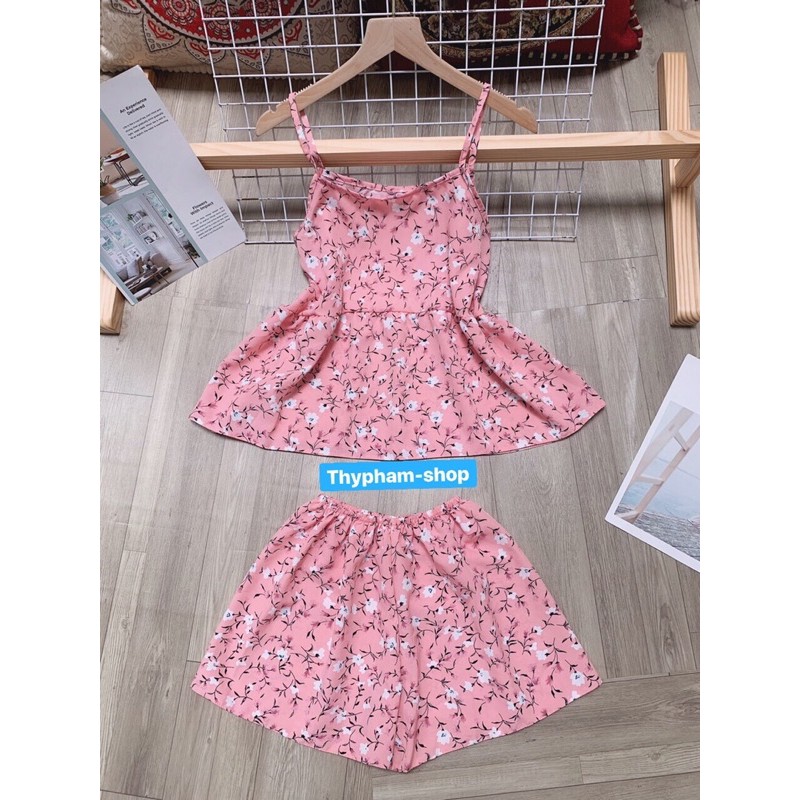 Bộ lụa 2 dây babydoll mặc nhà mát