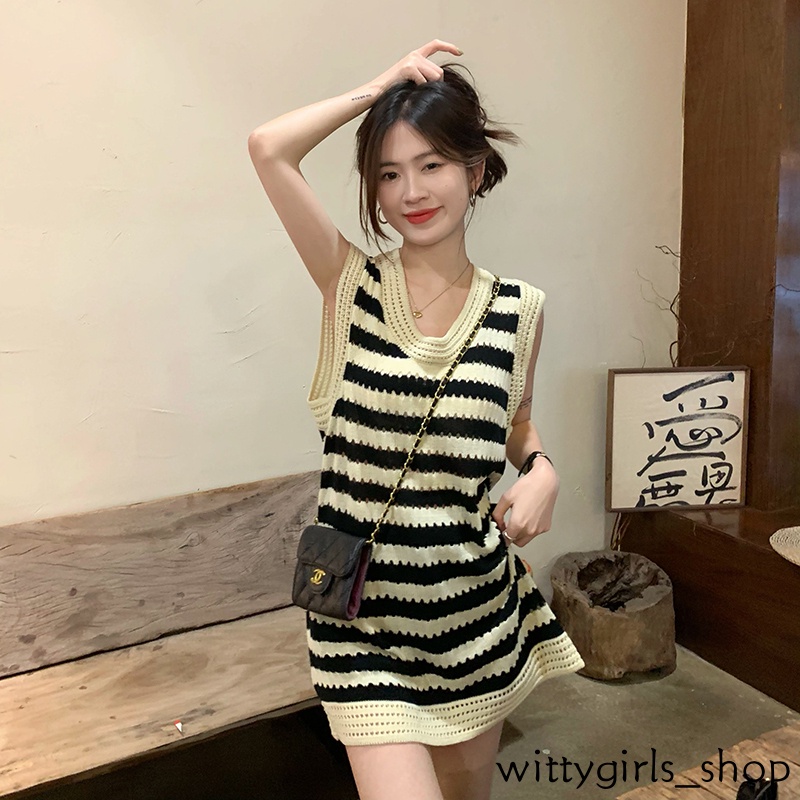 Wittygirls-đầm Dệt Kim Ngắn Sát Nách Phong Cách Hàn Quốc Cao Cấp Mùa Hè Cho Nữ