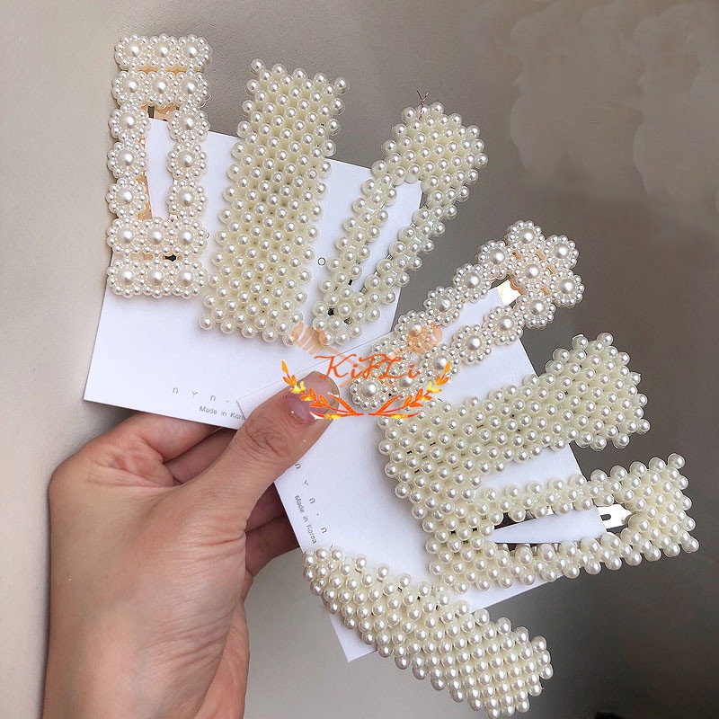 Kẹp Tóc Hình Nơ Đính Ngọc Trai Phong Cách Thời Trang Hàn Quốc
