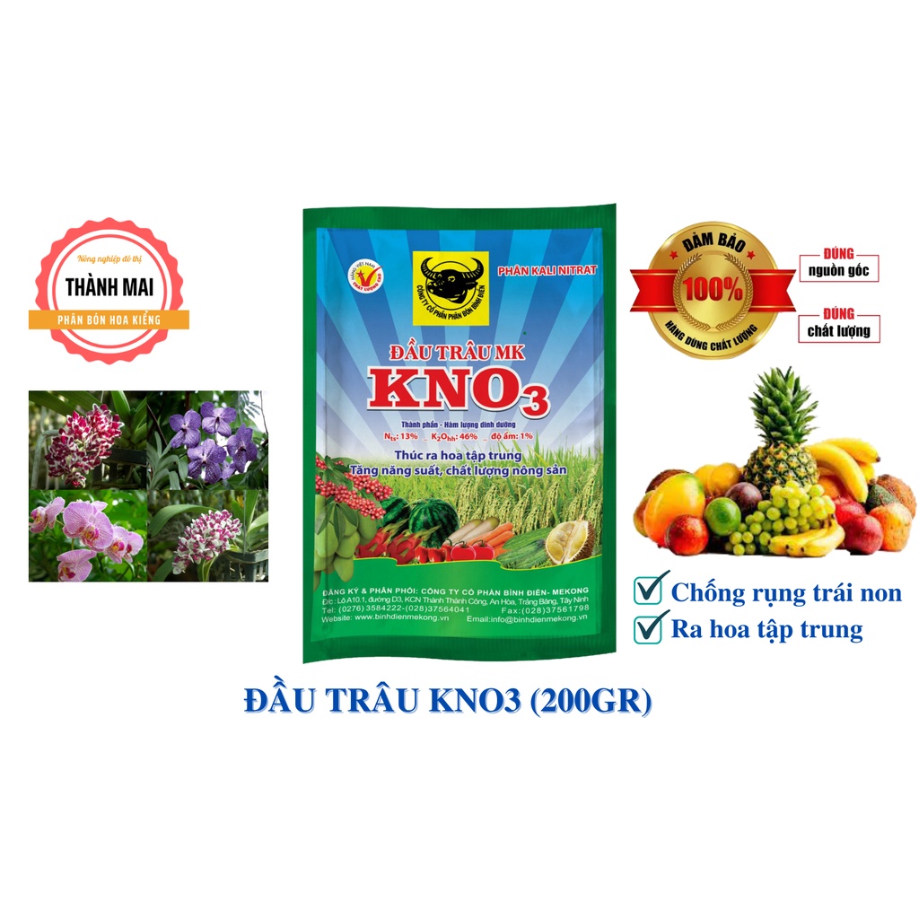 PHÂN BÓN LÁ ĐẦU TRÂU KNO3 - Chống rụng trái non, ra hoa tập trung - Gói 200gr
