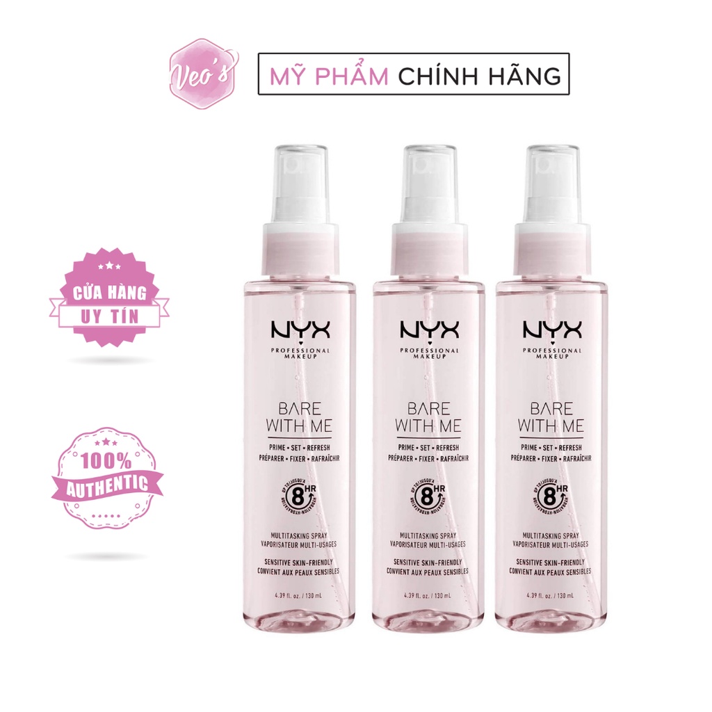 Xịt khóa giữ lớp make up NYX BARE WITH ME PRIME SET REFRESH MULTITASKING SPRAY 130ML