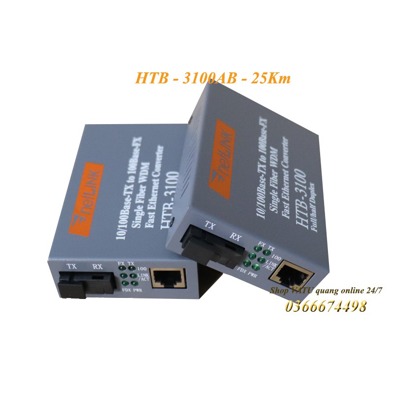 Thiết Bị Chuyển Đổi Quang Điện 1 Sợi Media Converter 1FO 1Q 1LAN 100Mbps Netlink HTB-3100AB