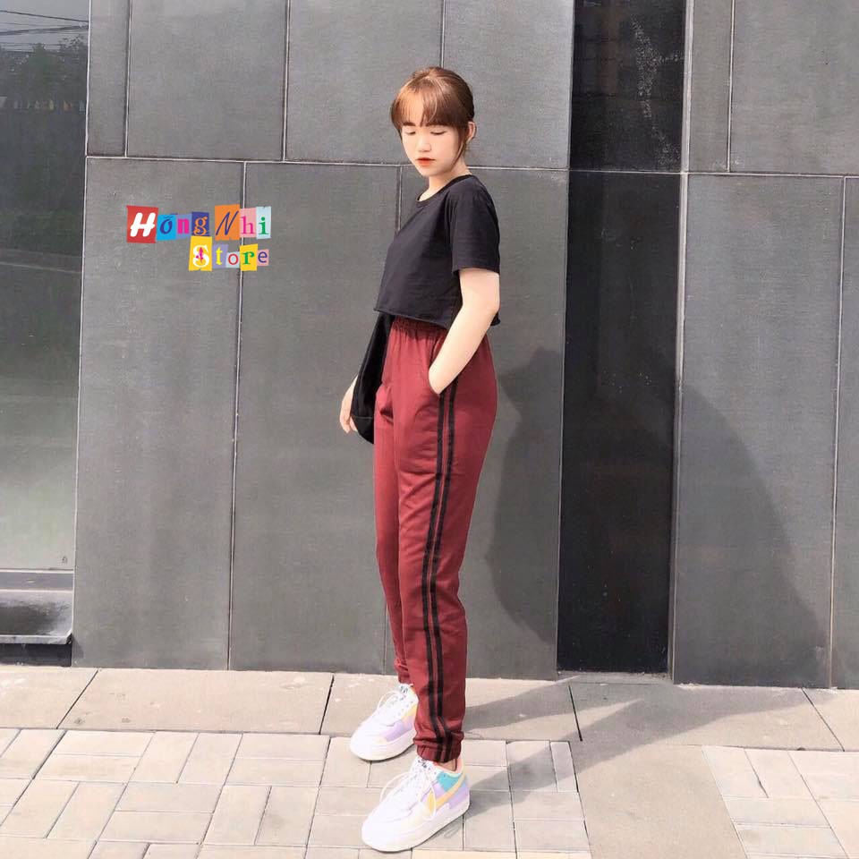 Quần Jogger Line Ulzzang Unisex Jogger Nâu 2 Sọc Đen Dáng Rộng - MM