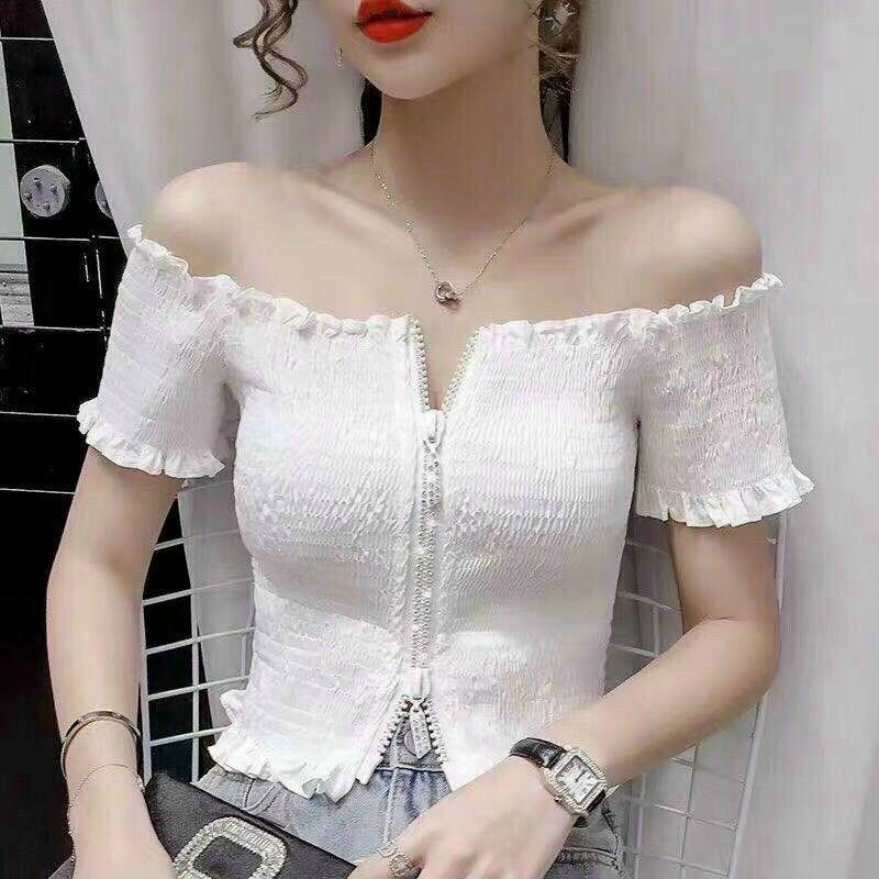 Áo trễ vai khóa giữa hàng QC