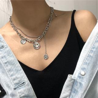 Trendy Round Smiley Face Chain Link Necklace