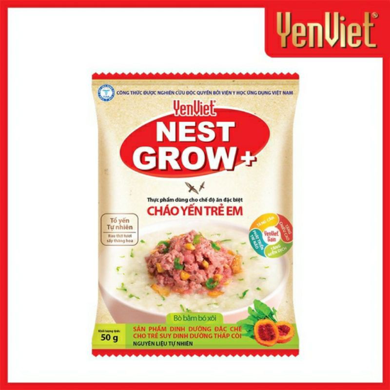 Cháo yến trẻ em Yến Việt Nest Grow+ bò bằm bó xôi gói 50g