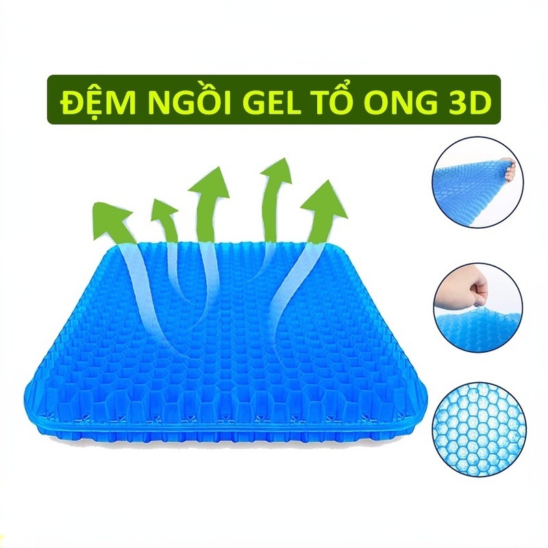 Đệm Ngồi Bệt Silicon 2 lớp Thế Hệ Mới Dạng Gel 3D Tổ Ong Nệm Lót Ghế Thoáng Khí Tuần Hoàn Ngồi Lâu Không Mỏi , Đệm ngồi 3D silicon Lót Ghế Chống Đau Mỏi Lưng