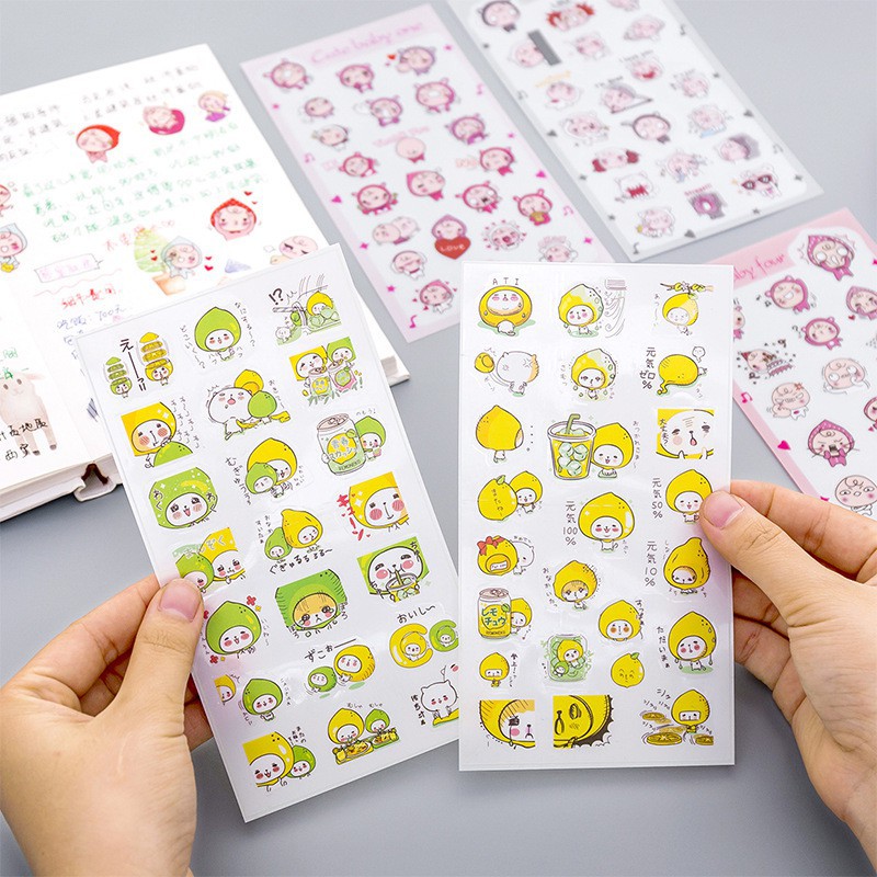 Combo 6 tấm Sticker dán Cute baby/orance cat/Lemon/ Snail/cá heo/ biglet