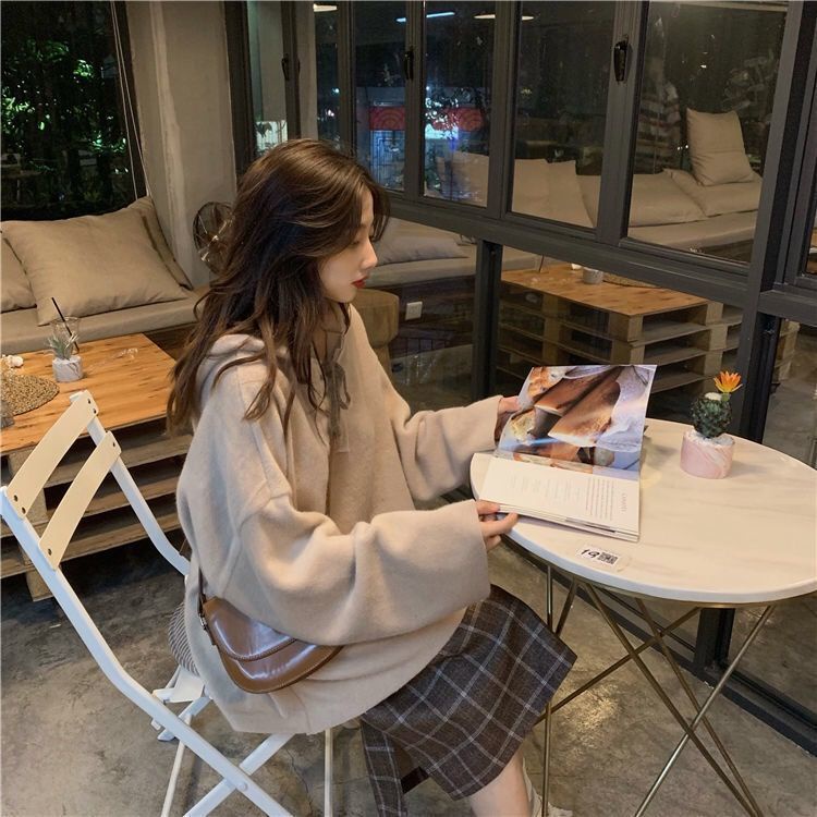 Áo hoodie Harajuku tay dài dáng rộng phong cách Hàn Quốc thời trang thu đông cho nữ