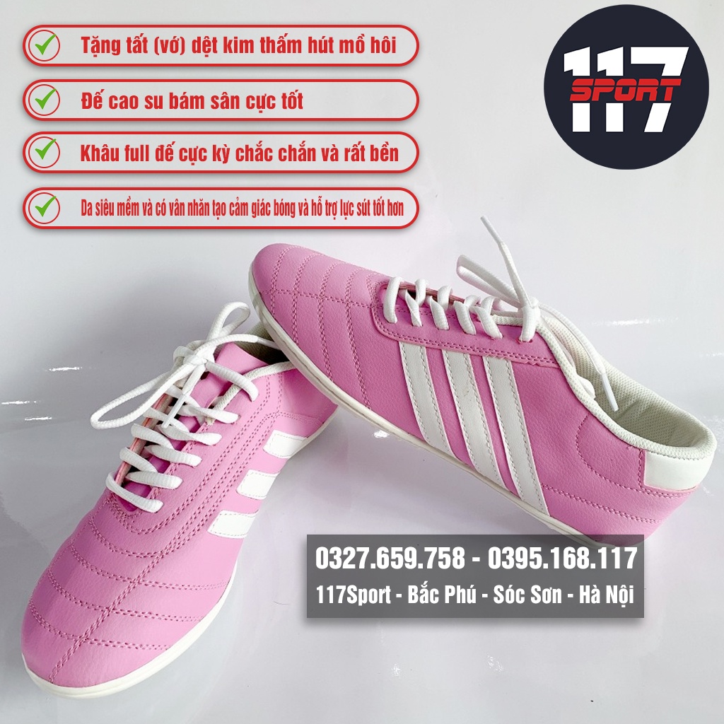 Giày Ba Sọc Màu Hồng Đế Cao Su Khâu Full Đế Hàng Chất Lượng Cao