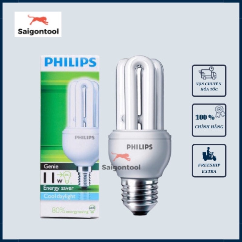 Bóng đèn điện tử Compact 3U 11W Philips, hàng chính hãng, có sẵn - có ánh sáng trắng và vàng