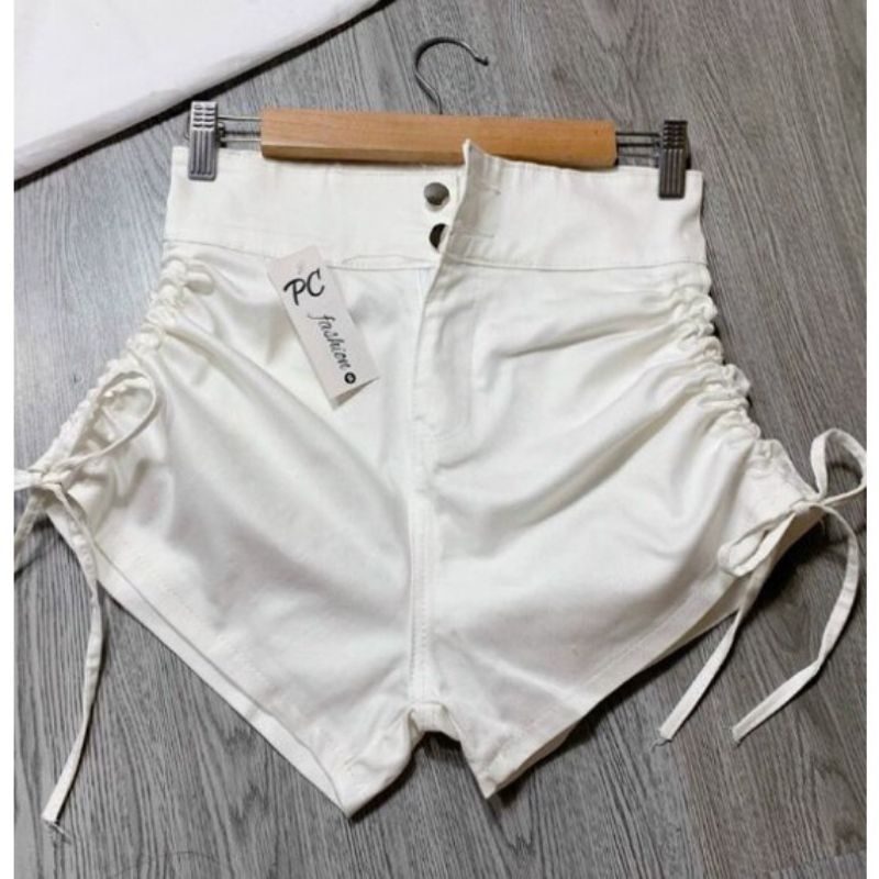 Quần đùi nữ kaki rút dây 2 bên hông cạp cao dáng thể thao
