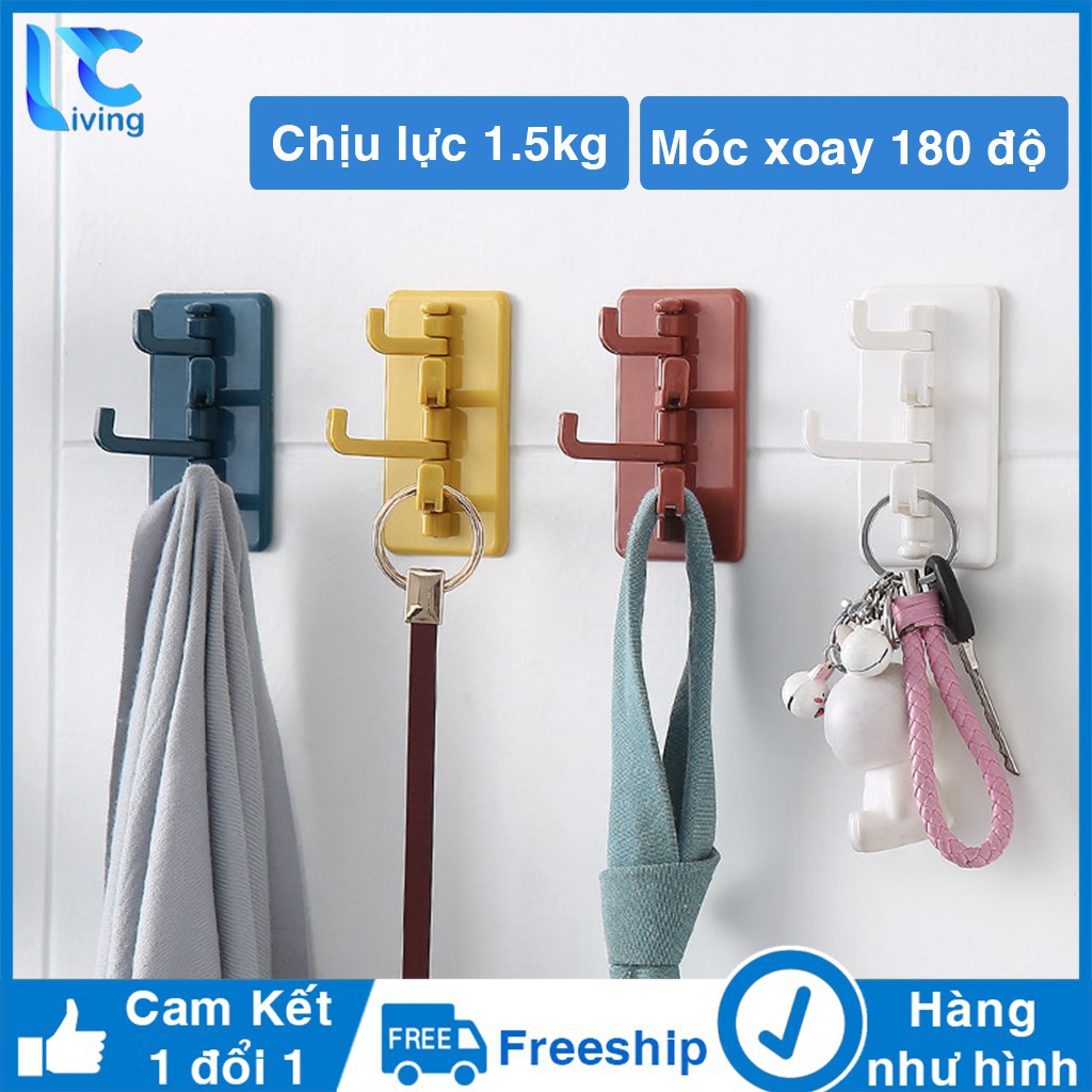 Móc treo đồ dán tường 4 nhánh xoay hình cây thông (MCT04), giá treo đồ 4 móc, kệ móc đồ tiện dụng xoay 180 độ