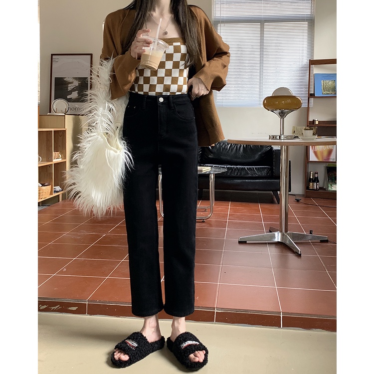 QA18_Quần jeans ống đứng suông cạp cao phong cách ulzzang Hàn quốc