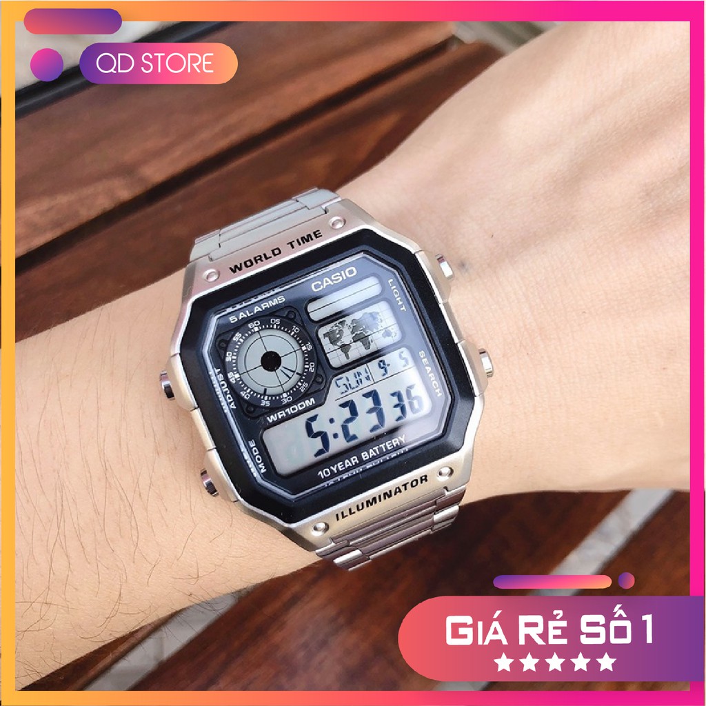 Đồng Hồ Điện Tử Nam AE-1200 💖𝑭𝑹𝑬𝑬𝑺𝑯𝑰𝑷💖 Đồng hồ Casio Kiểu Dáng Classic Chống Nước, Dây Thép Không Gỉ