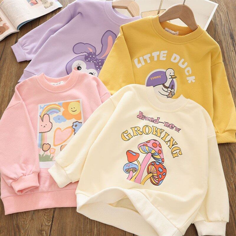 Áo Hoodie Cotton Tay Dài In Họa Tiết Hoạt Hình Dễ Thương Thời Trang Xuân Thu Cho Bé Gái 3-7 Tuổi