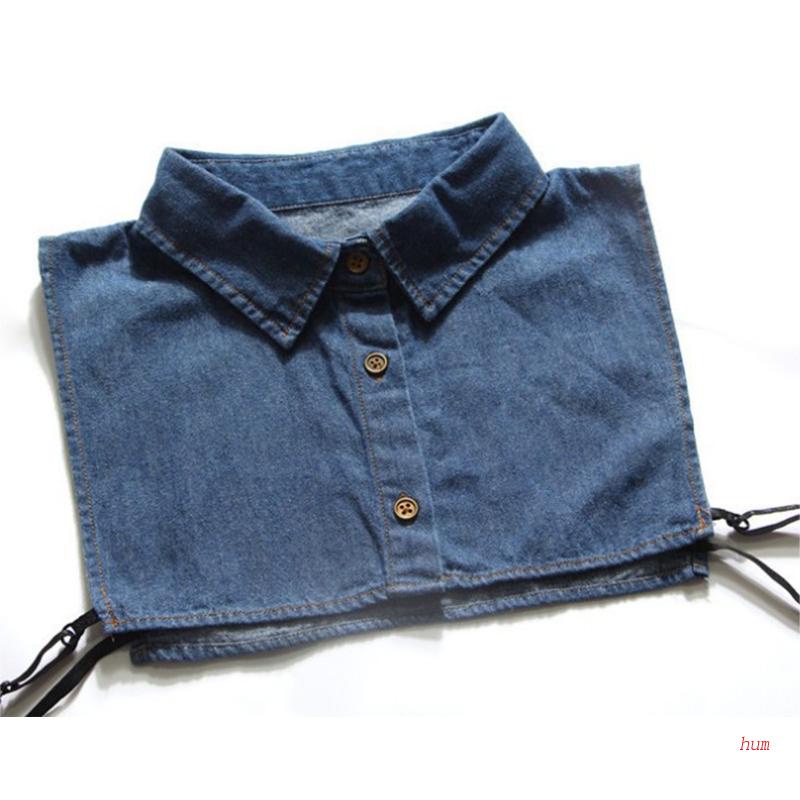 Cổ Áo Sơ Mi Giả Vải Denim Phối Nút Có Thể Tháo Rời Thời Trang Unisex