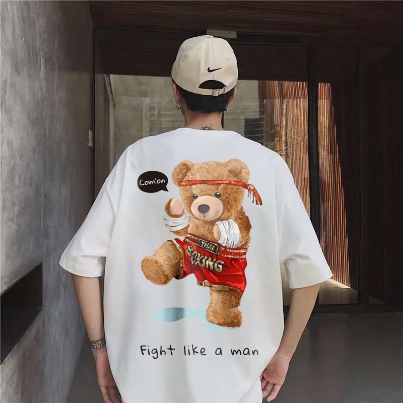 Áo thun tay lỡ in gấu cute