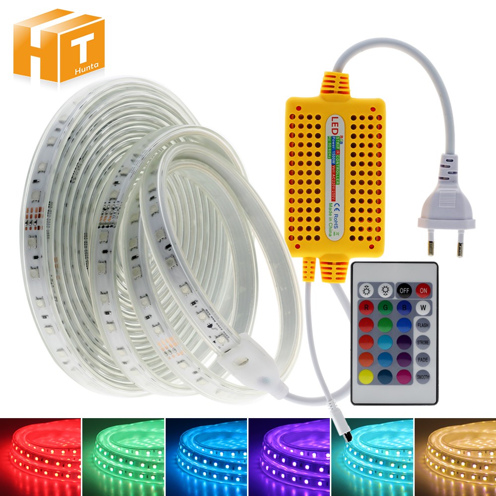 Bộ Dây Đèn Led Ac220V 5050 Rgb 60leds / M Ip67 + Điều Khiển Từ Xa