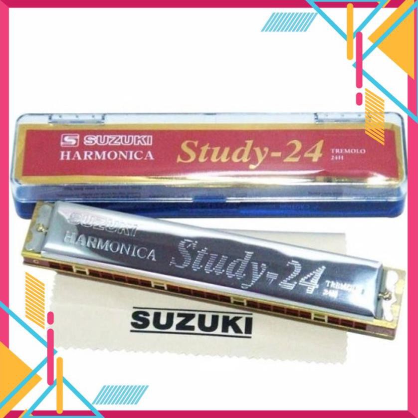 ❤️Evoucher🚛 Kèn harmonica tremolo suzuki study 24 key c (bạc)- kèm thêm vải nhung lau kèn- 206395