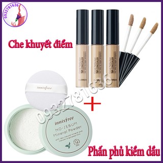 Combo phấn phủ kiềm dầu innisfree no sebum mineral powder và kem che khuyết điểm the saem cover perfection tip concealer