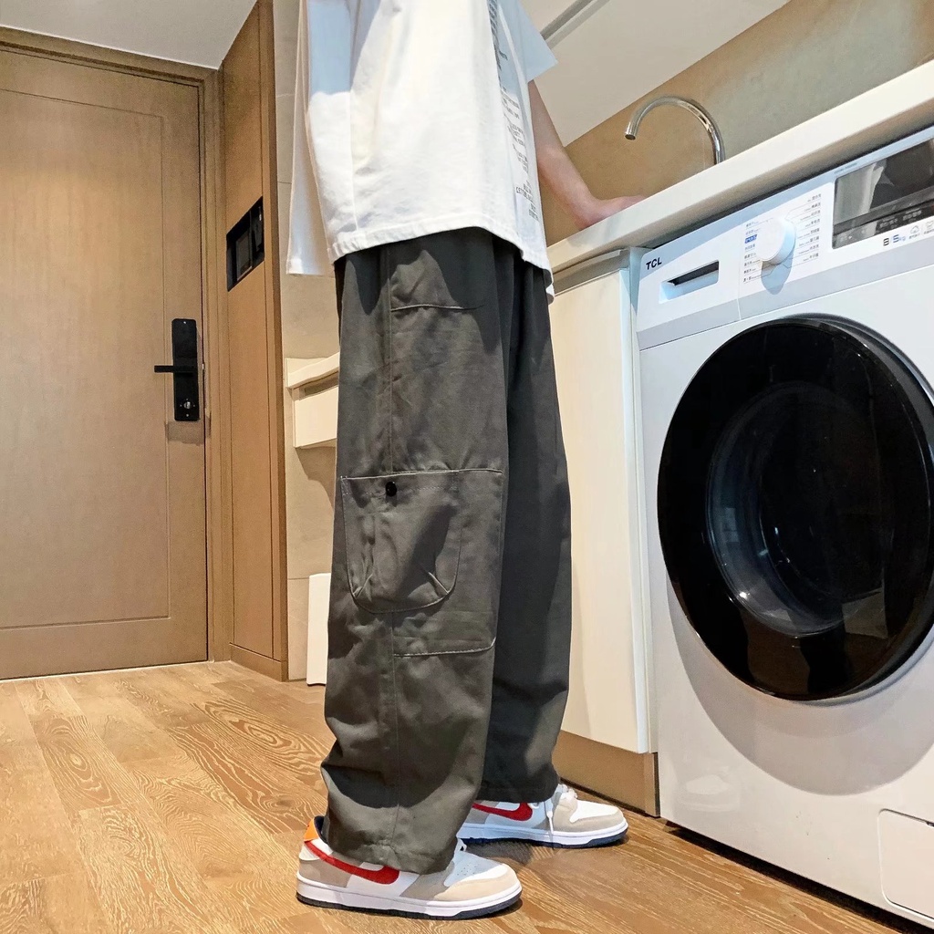 ♞AFF LIGA♞ Quần Dài Ống Rộng Có Túi Màu Trơn Thời Trang Dành Cho Nam