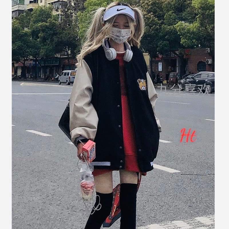 Áo bomber phối tay gấu Splid nỉ ngoại H26