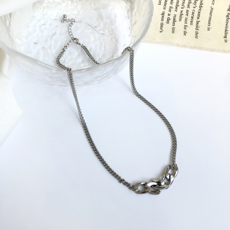 Dây Chuyền Sợi Xích Mặt Oval Bằng Kim Loại Đơn Giản Phong Cách Hip Hop Thời Trang Cho Nữ