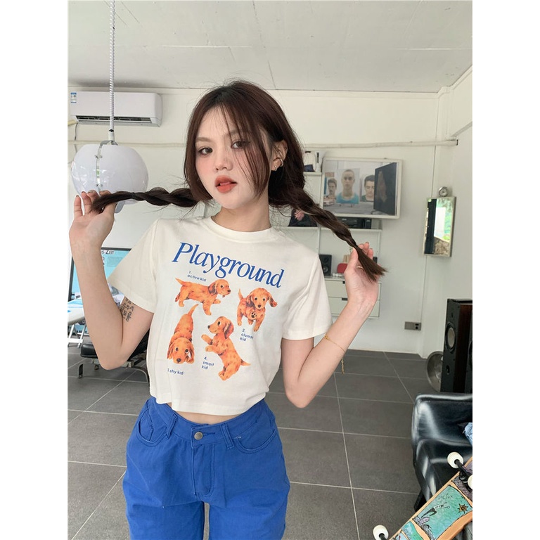 Áo Thun Nữ Tay Ngắn In Hình Chó Dễ Thương