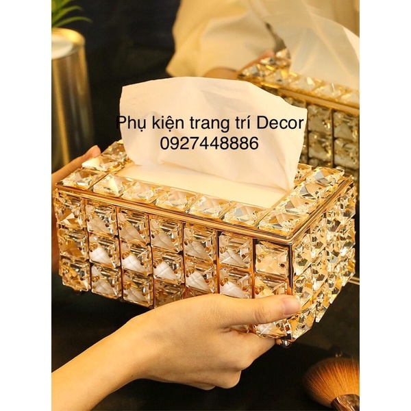 Hộp đựng giấy ăn hợp kim đính đá Decor 8886