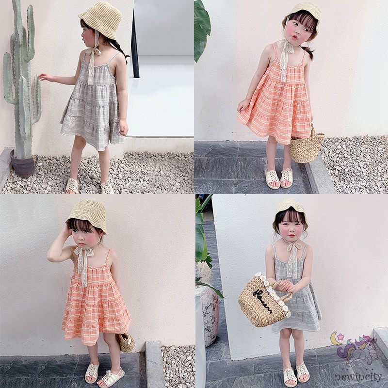 Đầm dây họa tiết sọc phong cách Hàn Quốc cho bé gái xinh xắn