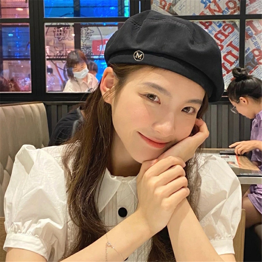 Mũ beret màu đen phong cách retro Anh Quốc thời trang cho nữ