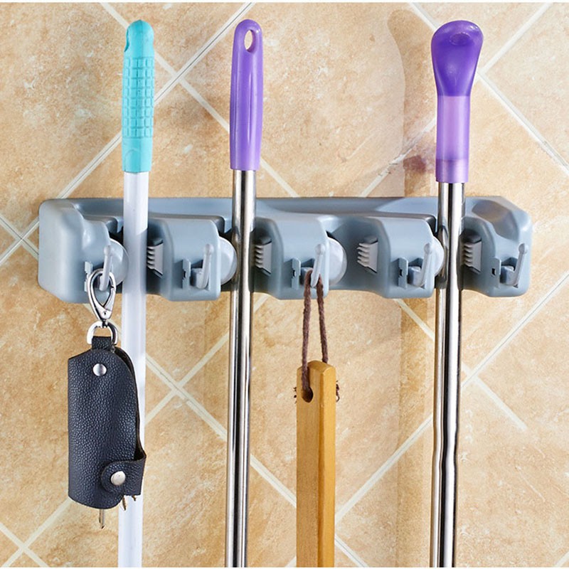 Giá móc treo đồ &amp; 3/4/5 khe giữ cây lau nhà gắn tường