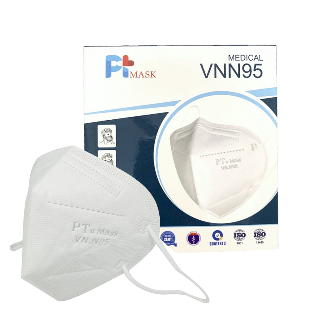 Hộp 10 Cái Khẩu Trang VNN95 PT Mask, 4 Lớp Tiêu Chuẩn, Kháng Khuẩn, Chống Bụi Siêu Mịn PM2.5, Màu Trắng