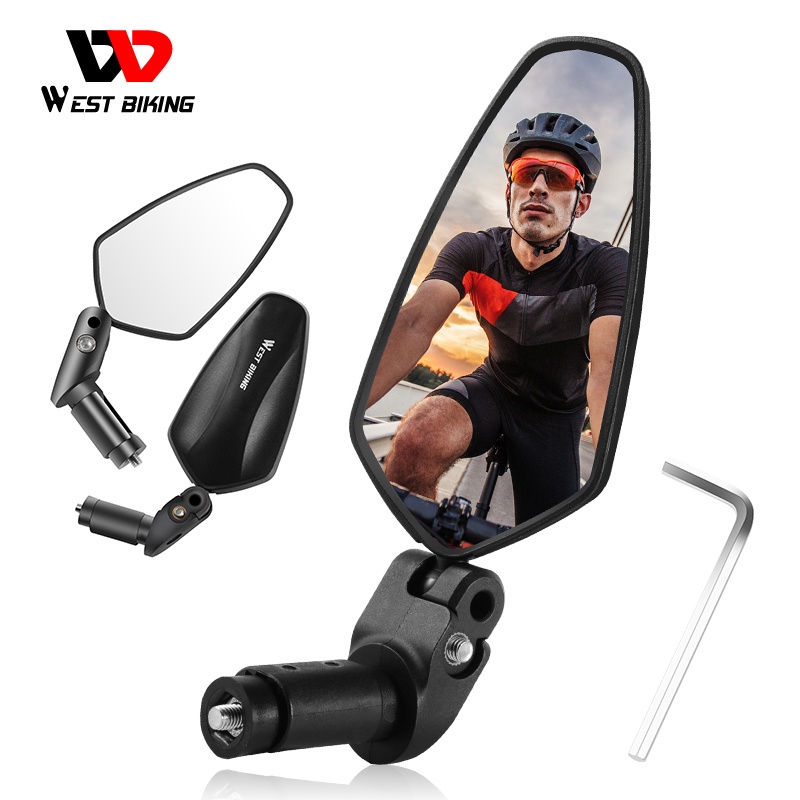 2 Gương chiếu hậu WEST BIKING HD góc rộng xoay 360 độ gắn tay lái xe đạp