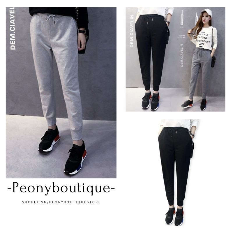 Quần Jogger Len Tăm Nữ 🌺 Quần cạp chun dây rút tùy chỉnh cá tính style Korea 2 màu XÁM | ĐEN SIÊU HOT 🌺