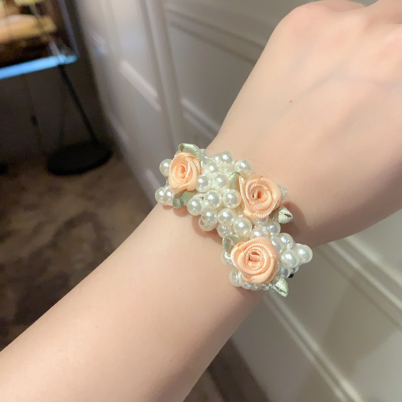 Dây buộc tóc cao su đính hoa ngọc trai phong cách Hàn Quốc cho nữ