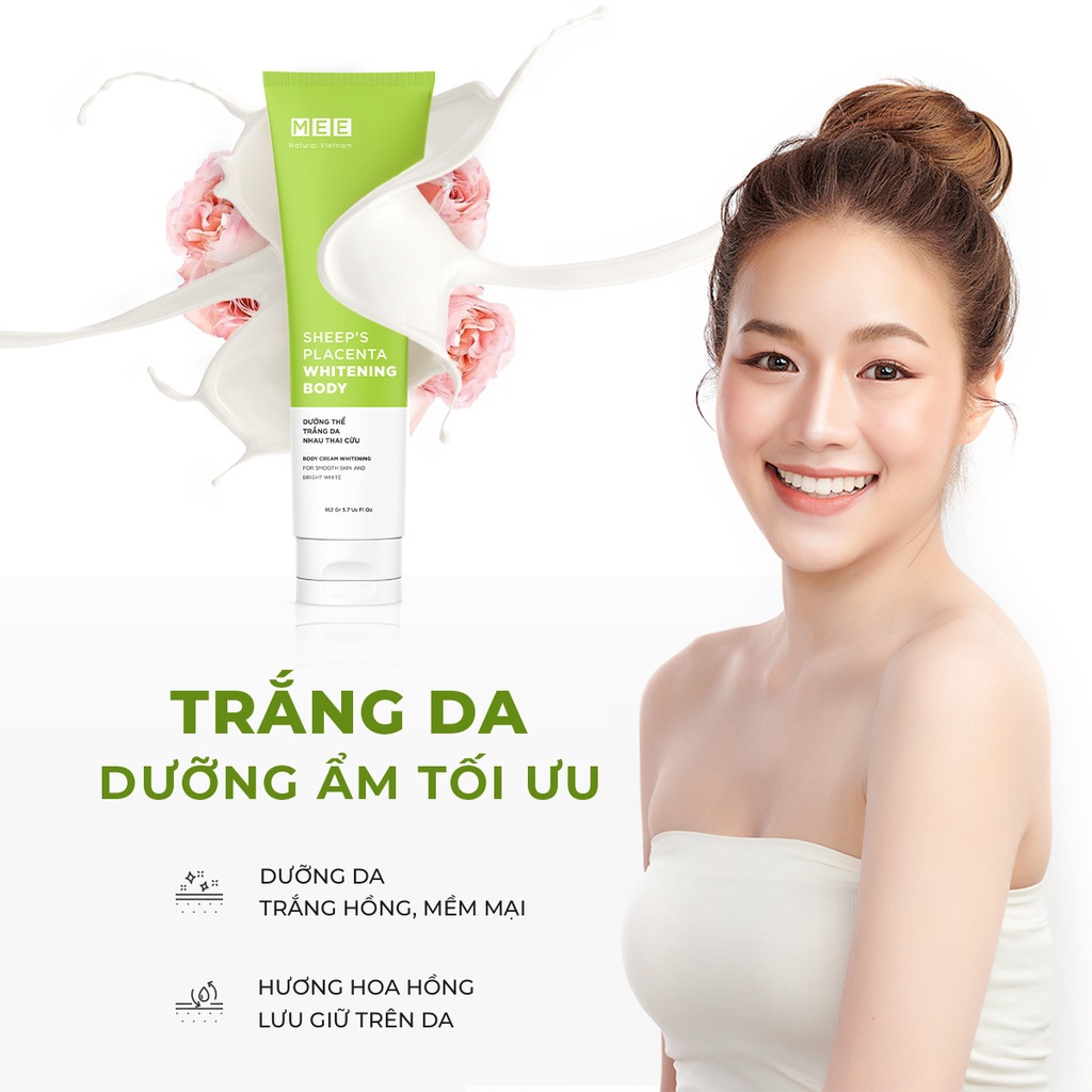 Kem body trắng da nhau thai cừu Mee Natural, nâng tone dưỡng da cấp ẩm 162g