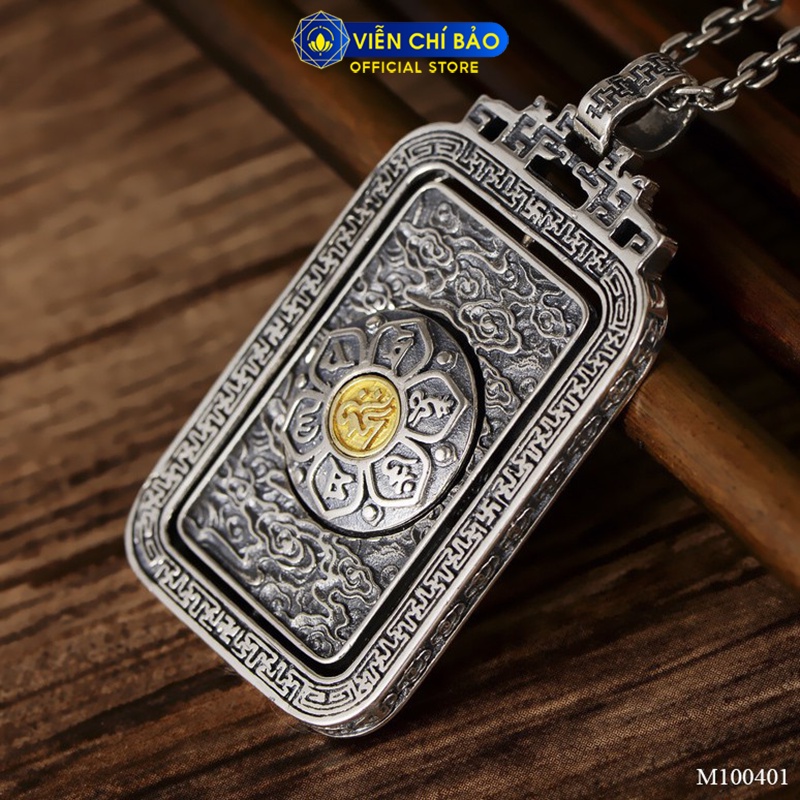 Mặt dây chuyền bạc nam Lục Tự Đại Minh Chân Ngôn xoay 360 độ chất liệu bạc Thái 925 thương hiệu Viễn Chí Bảo M100401