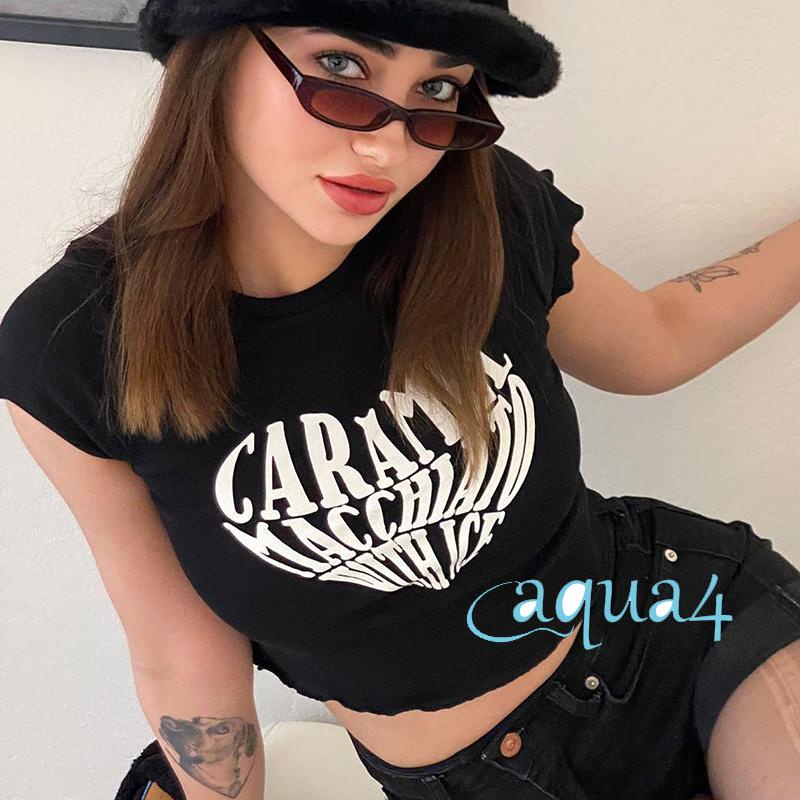 Áo Croptop Tay Ngắn Cổ Tròn In Chữ Thời Trang Mùa Hè Dành Cho Nữ
